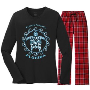 Tarpon Springs Florida Tribal Sea Turtle Summer Women's Long Sleeve Flannel Pajama Set 