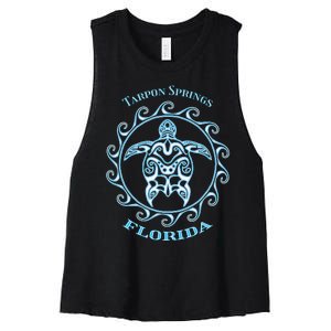 Tarpon Springs Florida Tribal Sea Turtle Summer Women's Racerback Cropped Tank