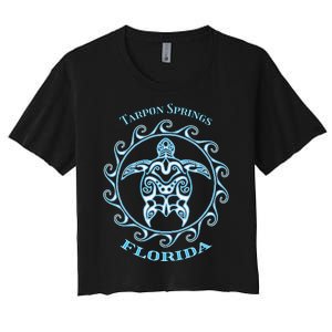 Tarpon Springs Florida Tribal Sea Turtle Summer Women's Crop Top Tee