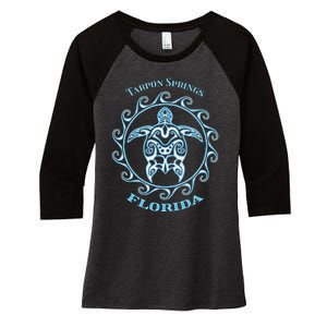 Tarpon Springs Florida Tribal Sea Turtle Summer Women's Tri-Blend 3/4-Sleeve Raglan Shirt