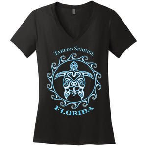 Tarpon Springs Florida Tribal Sea Turtle Summer Women's V-Neck T-Shirt