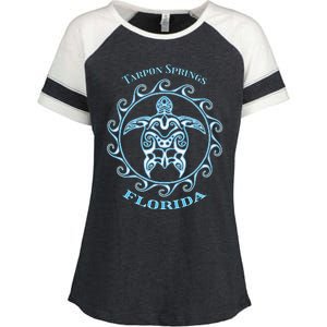 Tarpon Springs Florida Tribal Sea Turtle Summer Enza Ladies Jersey Colorblock Tee