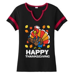 Thanksgiving Scrub for Nurses Turkey ICU ER RN Ladies Halftime Notch Neck Tee