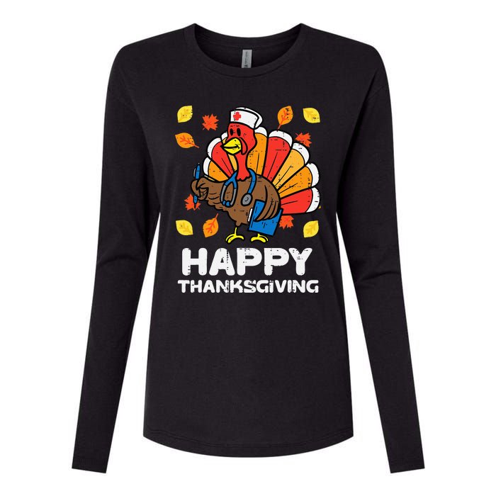 Thanksgiving Scrub for Nurses Turkey ICU ER RN Womens Cotton Relaxed Long Sleeve T-Shirt