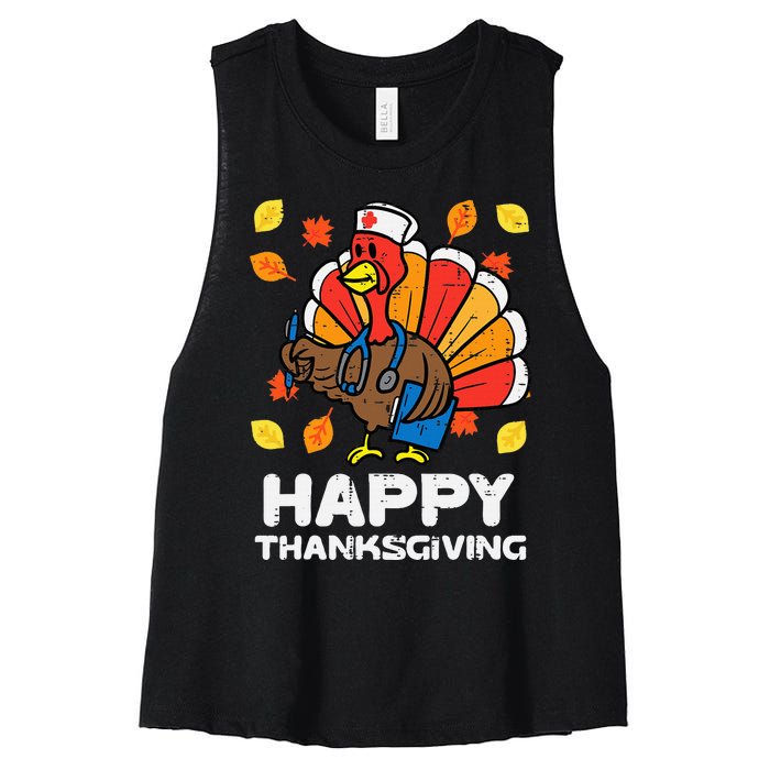 Thanksgiving Scrub for Nurses Turkey ICU ER RN Women's Racerback Cropped Tank