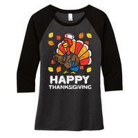 Thanksgiving Scrub for Nurses Turkey ICU ER RN Women's Tri-Blend 3/4-Sleeve Raglan Shirt