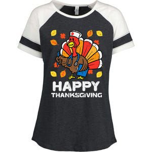 Thanksgiving Scrub for Nurses Turkey ICU ER RN Enza Ladies Jersey Colorblock Tee