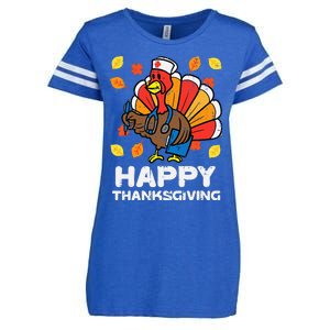 Thanksgiving Scrub for Nurses Turkey ICU ER RN Enza Ladies Jersey Football T-Shirt