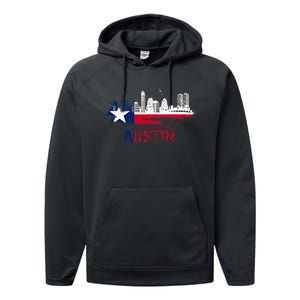 Texas State Flag Austin Skyline Austin Texas Skyline Performance Fleece Hoodie