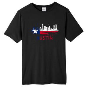 Texas State Flag Austin Skyline Austin Texas Skyline Tall Fusion ChromaSoft Performance T-Shirt