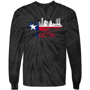 Texas State Flag Austin Skyline Austin Texas Skyline Tie-Dye Long Sleeve Shirt