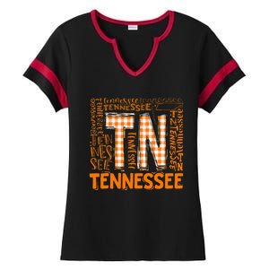 Tennessee State Flag Orange Plaid Tn Ladies Halftime Notch Neck Tee