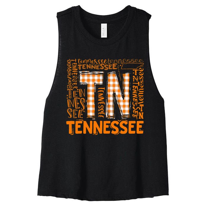 Tennessee State Flag Orange Plaid Tn Women's Racerback Cropped Tank