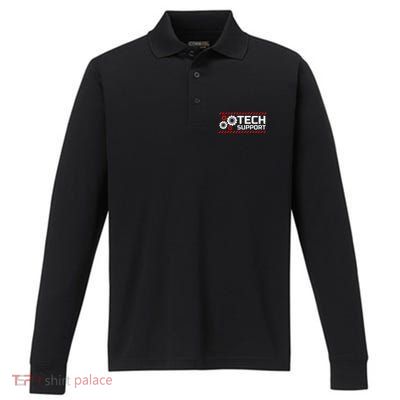 Tech Support Funny Performance Long Sleeve Polo