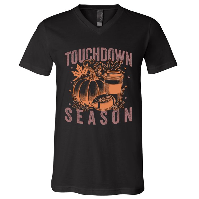 Touchdown Season Football Fall Graphic V-Neck T-Shirt