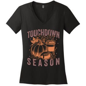 Touchdown Season Football Fall Graphic Women's V-Neck T-Shirt