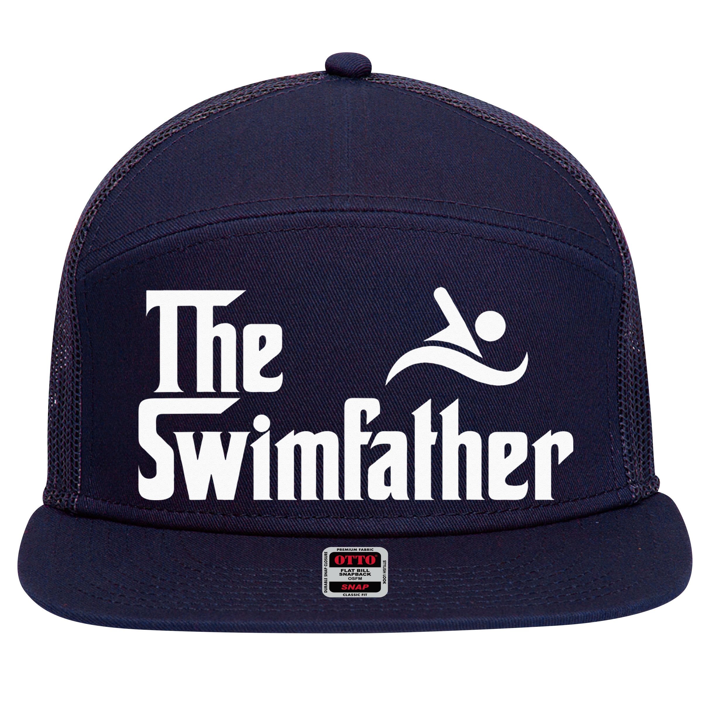 The Swim Father Funny Swimming Swimmer Gift 7 Panel Mesh Trucker Snapback Hat