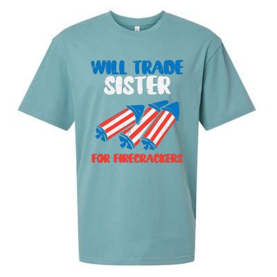 Trade Sister For Firecrackers Funny Boy 4th Of July Sueded Cloud Jersey T-Shirt