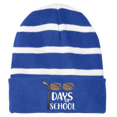 Teachers Students Funny 100th Day Of School Hockey Gift Striped Beanie with Solid Band