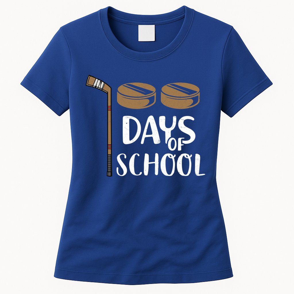 Teachers Students Funny 100th Day Of School Hockey Gift Womens T-Shirt