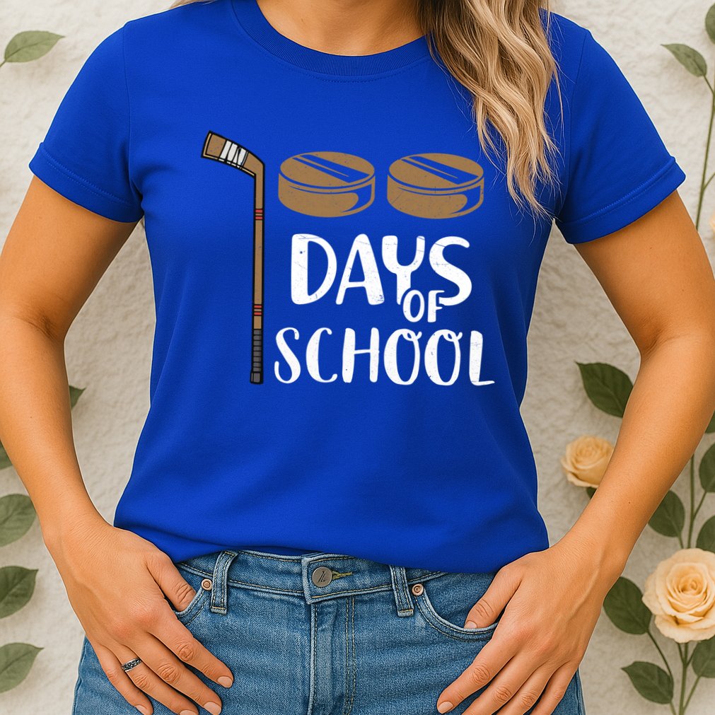 Teachers Students Funny 100th Day Of School Hockey Gift Womens T-Shirt