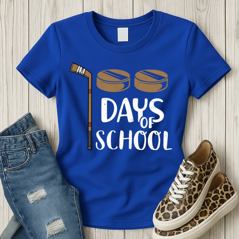 Teachers Students Funny 100th Day Of School Hockey Gift Womens T-Shirt