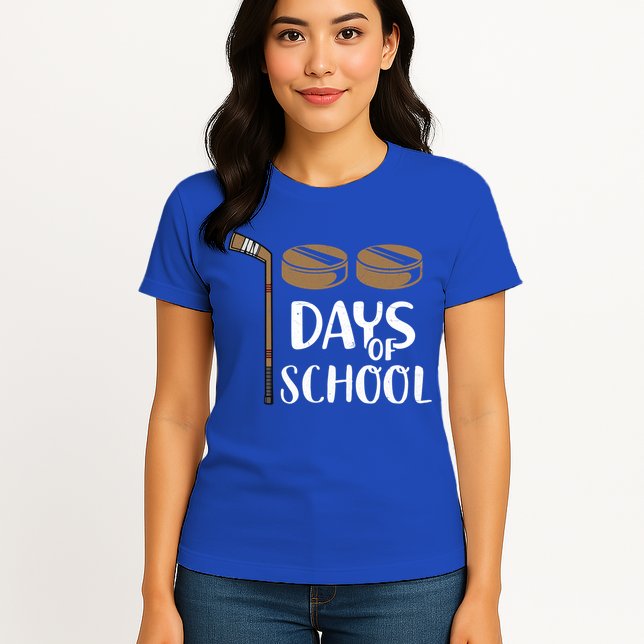 Teachers Students Funny 100th Day Of School Hockey Gift Womens T-Shirt