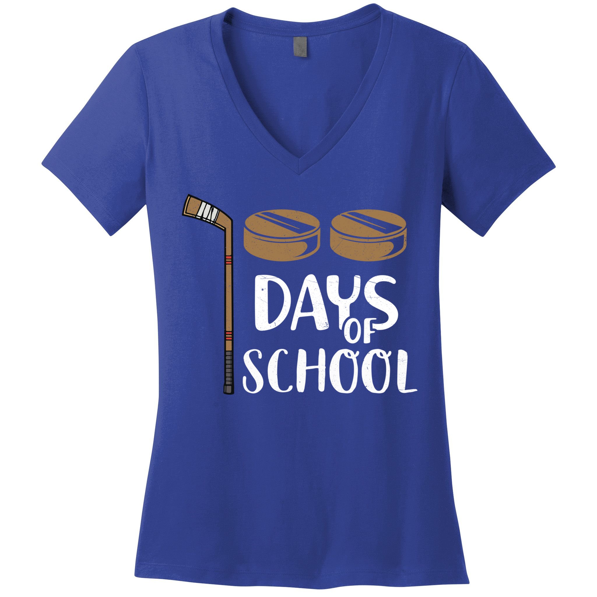 Teachers Students Funny 100th Day Of School Hockey Gift Women's V-Neck T-Shirt
