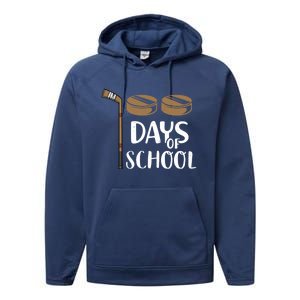 Teachers Students Funny 100th Day Of School Hockey Gift Performance Fleece Hoodie