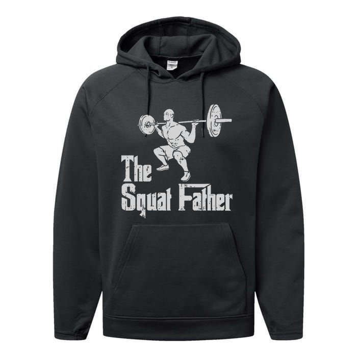 The Squat Father Funny Dad Workout Weights Gym Fathers Day Performance Fleece Hoodie