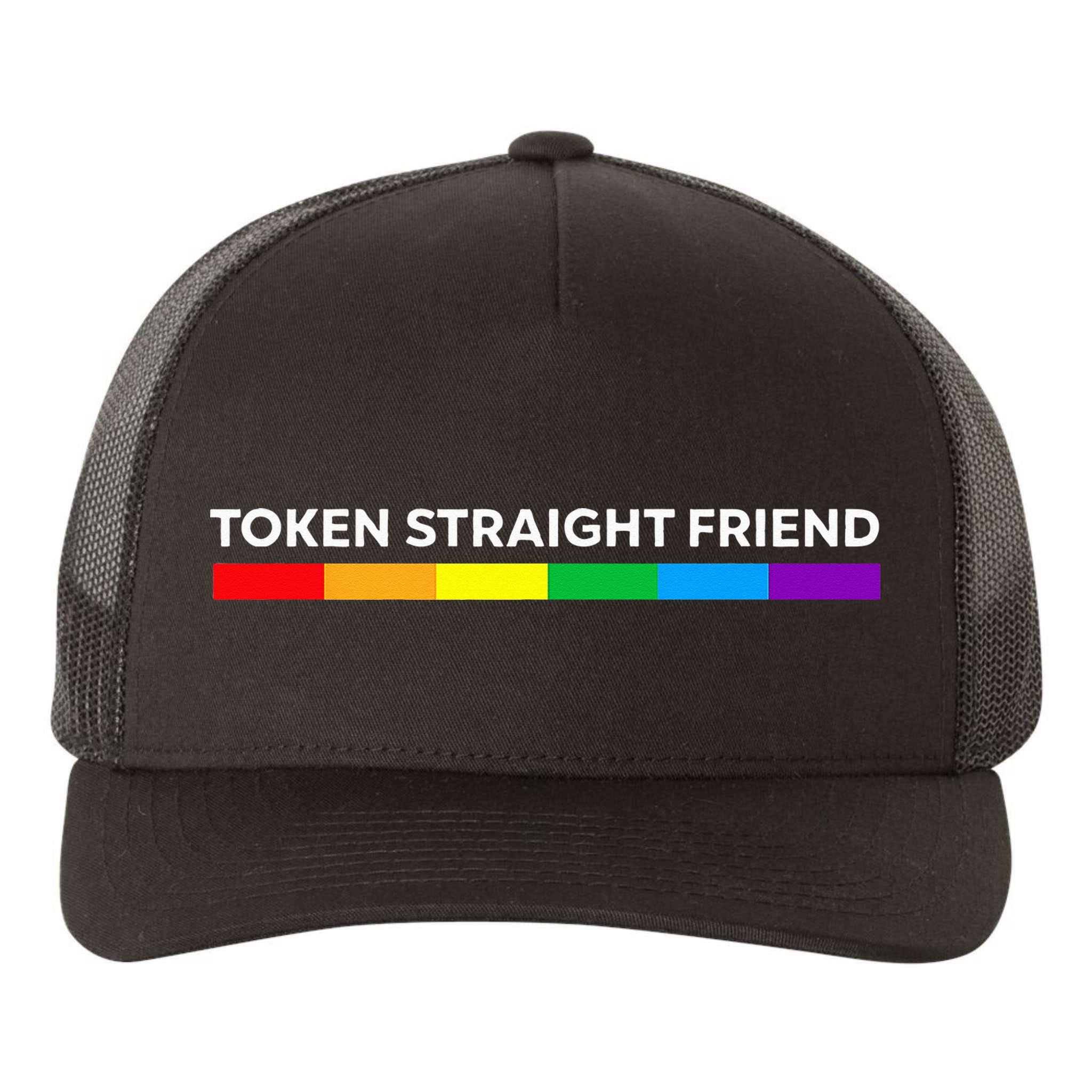 Token Straight Friend Rainbow Colors LGBT Yupoong Adult 5-Panel Trucker Hat