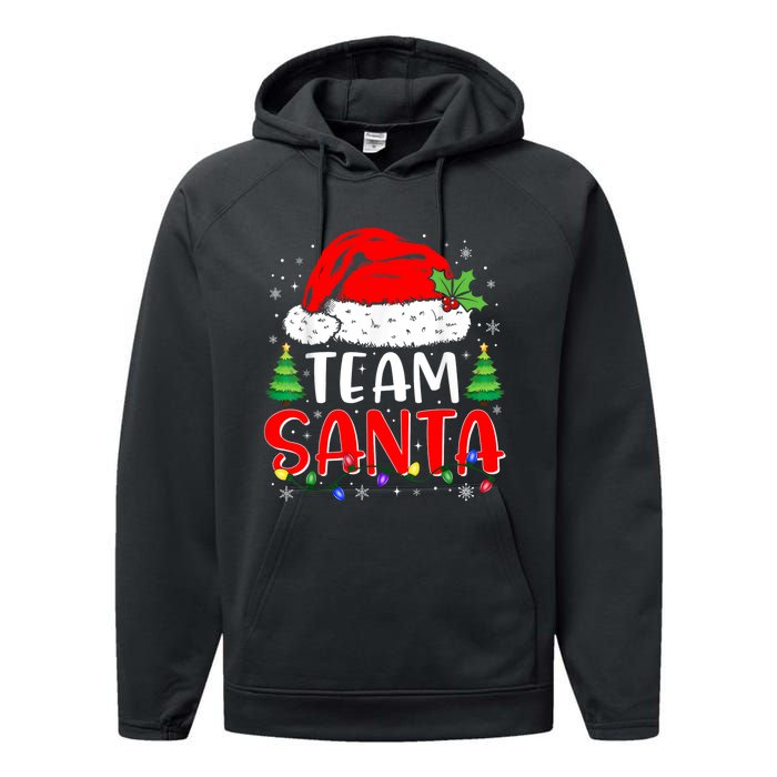 Team Santa Funny Christmas Lights Family Pajamas Matching Performance Fleece Hoodie