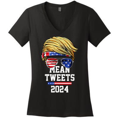 Trump Sunglasses Funny Trump 2024 Mean Tweets 4th Of July Women's V-Neck T-Shirt