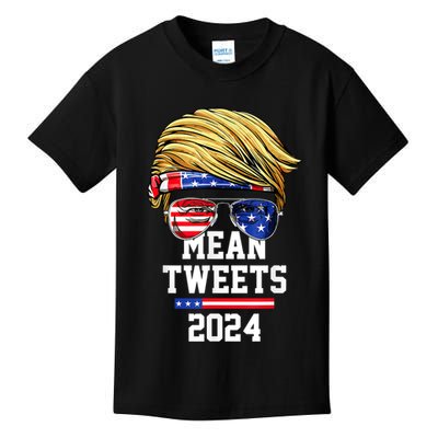 Trump Sunglasses Funny Trump 2024 Mean Tweets 4th Of July Kids T-Shirt