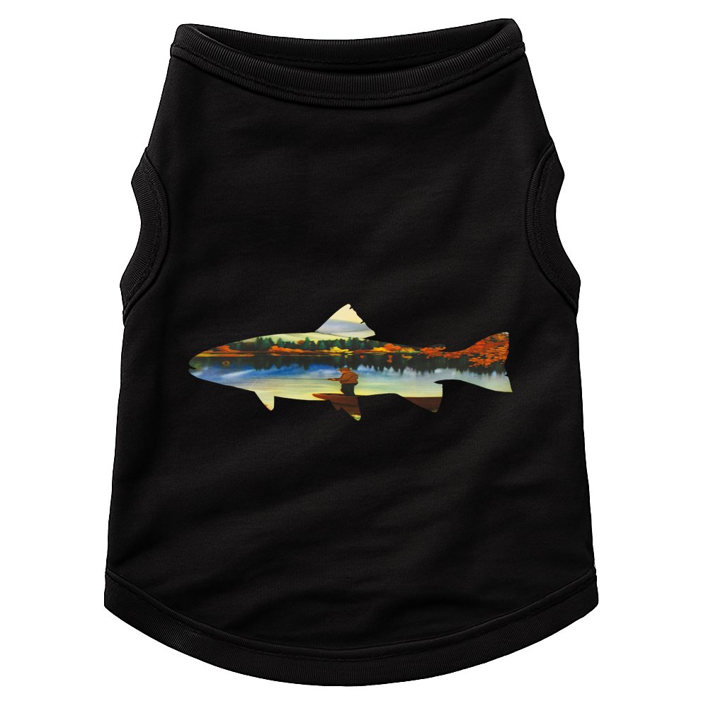Trout Silhouette Fly Fishing Sunset Lake Doggie Tank