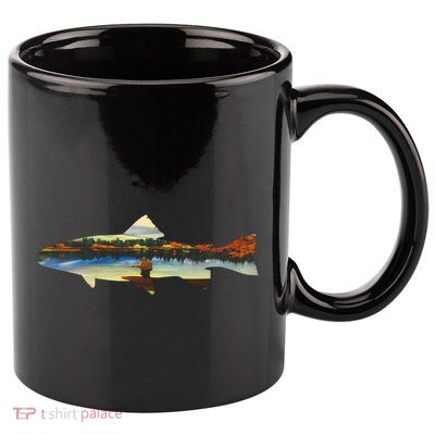 Trout Silhouette Fly Fishing Sunset Lake 11oz C Handle Ceramic Mug