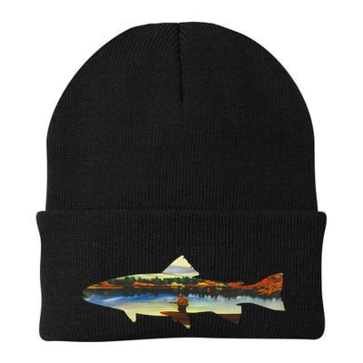 Trout Silhouette Fly Fishing Sunset Lake Beanie