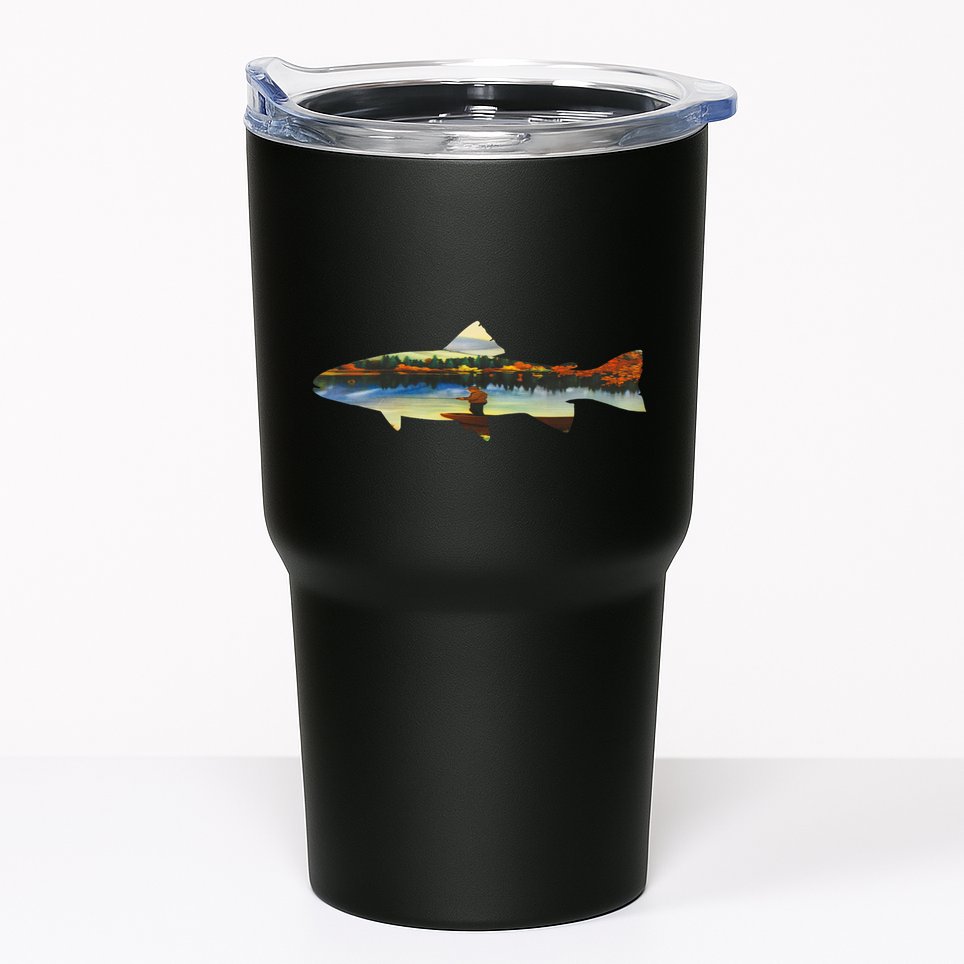 Trout Silhouette Fly Fishing Sunset Lake Tumbler