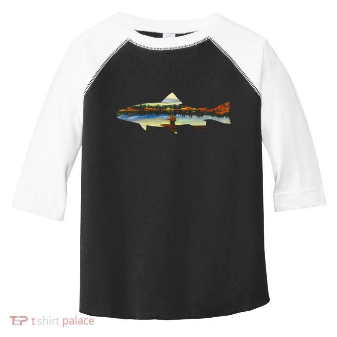 Trout Silhouette Fly Fishing Sunset Lake Toddler Fine Jersey T-Shirt