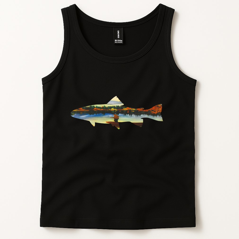 Trout Silhouette Fly Fishing Sunset Lake Tank Top