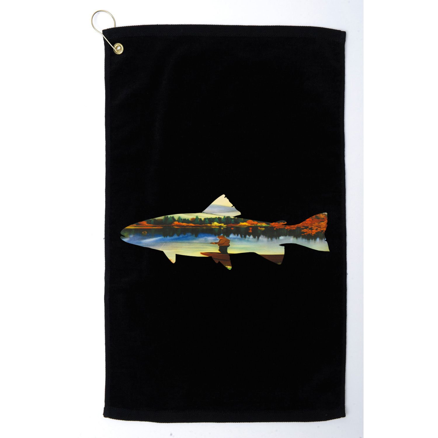 Trout Silhouette Fly Fishing Sunset Lake Golf Towel