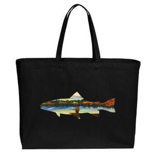 Trout Silhouette Fly Fishing Sunset Lake Cotton Canvas Jumbo Tote