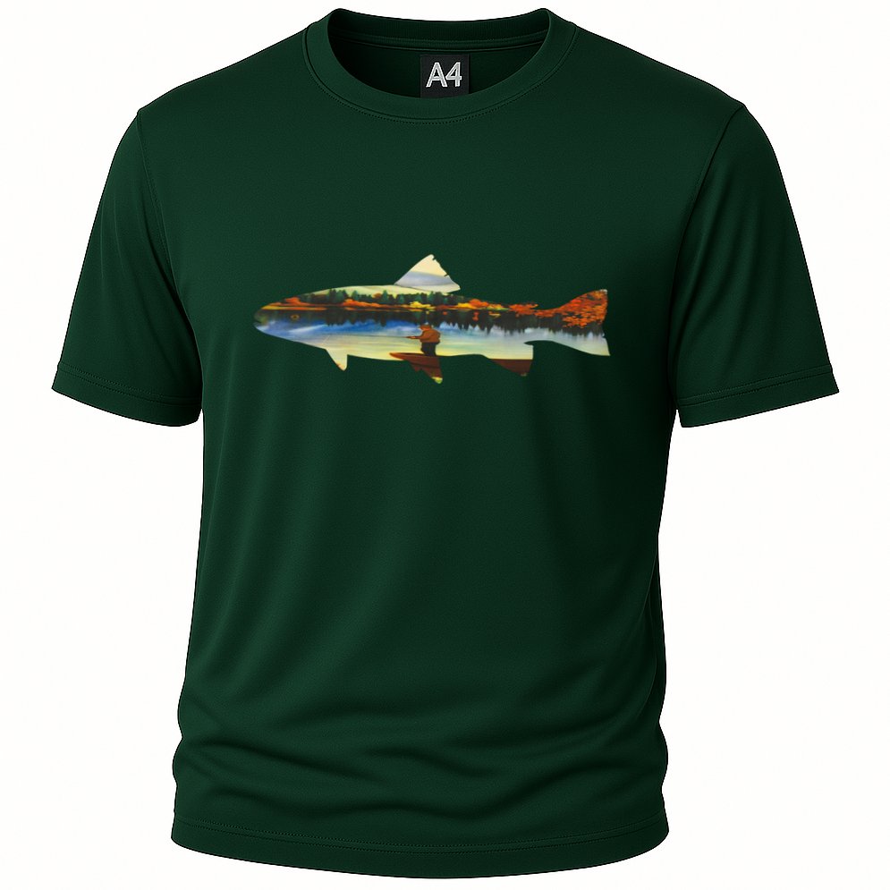 Trout Silhouette Fly Fishing Sunset Lake Cooling Performance Crew T-Shirt