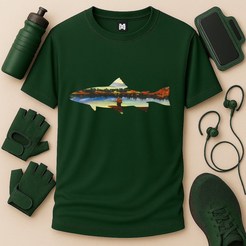 Trout Silhouette Fly Fishing Sunset Lake Cooling Performance Crew T-Shirt