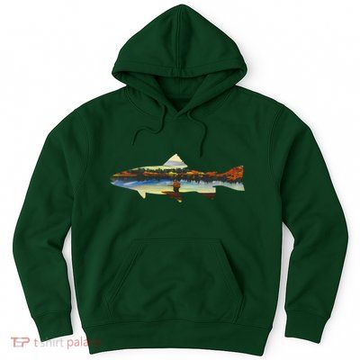 Trout Silhouette Fly Fishing Sunset Lake Hoodie