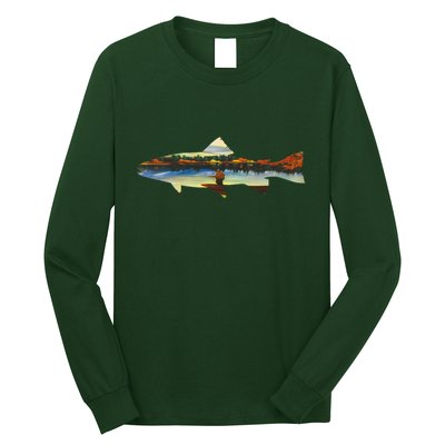 Trout Silhouette Fly Fishing Sunset Lake Long Sleeve Shirt