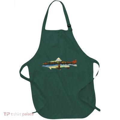 Trout Silhouette Fly Fishing Sunset Lake Full-Length Apron With Pockets