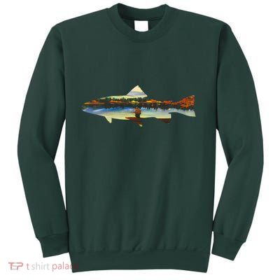 Trout Silhouette Fly Fishing Sunset Lake Sweatshirt