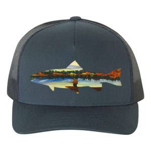 Trout Silhouette Fly Fishing Sunset Lake Yupoong Adult 5-Panel Trucker Hat