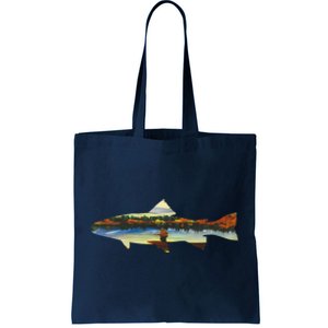 Trout Silhouette Fly Fishing Sunset Lake Tote Bag